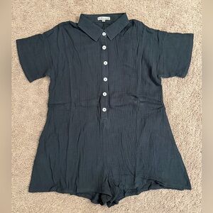 Wishlist Button Down Romper Women Size Small Medium Large Navy Cotton Jumpsuit